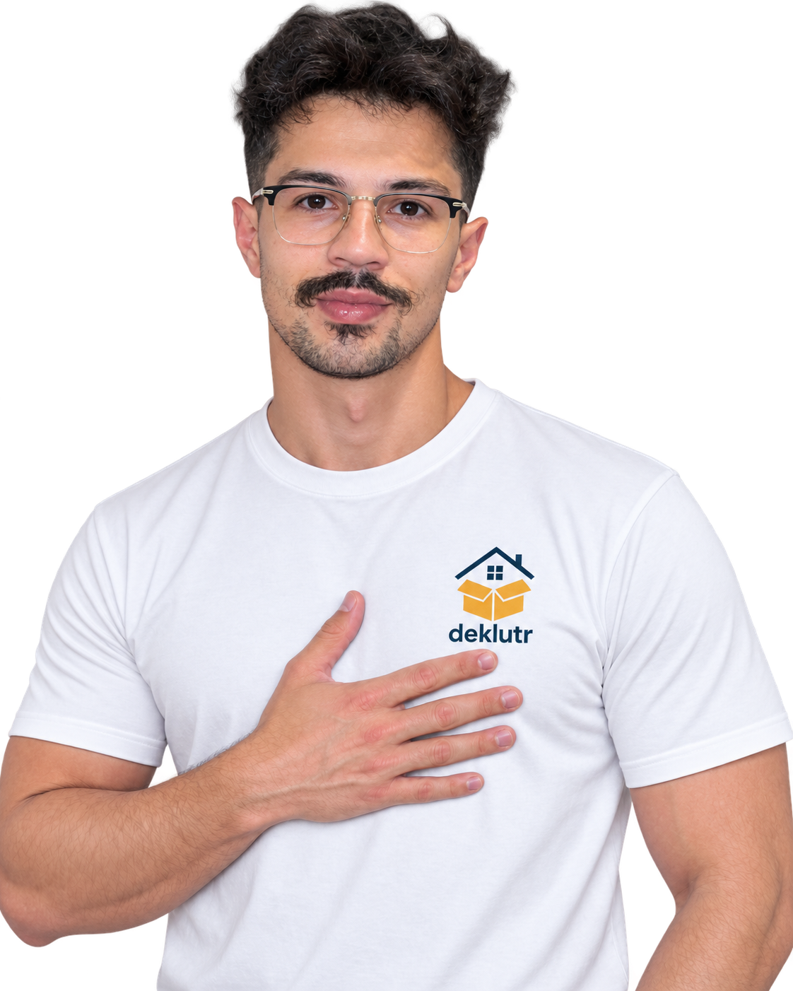Joshua, founder of Deklutr, wearing a Deklutr shirt